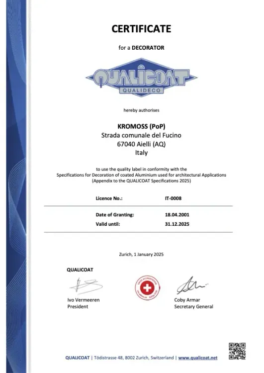 Certificazione QUALICOAT-QUALIDECO